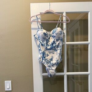 Commense Blue and White One Piece Swimsuit